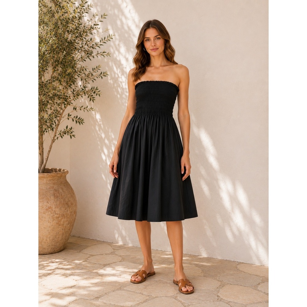 Caio Lucia smocked bodice dress size XS black cotton‎ poplin mini